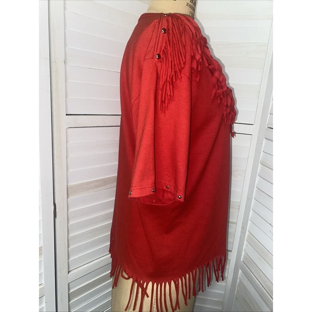 Vintage 80s 90s Red Southwestern Rodeo Boho Fringe Studded Shirt Large Handmade - Picture 5 of 9